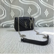 Mała kopertówka YSL z łańcuszkiem, skóra kozia, czarna, 18 cm
