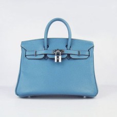 Torebka Hermes Birkin 25 cm 6068 Niebiesko-srebrna