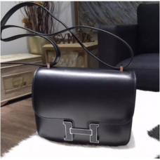 RZADKA torebka Hermes Mini Constance 18 cm Lizard Box z cielęcej skóry palladium, ręcznie szyta, kolor czarny CK89 RS16457