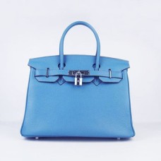 Torebki Hermes Birkin 30cm Togo ze skóry niebiesko-srebrnej