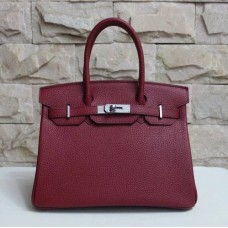 Torebka Hermes Birkin 30cm Togo ze skóry bordowo-srebrnej