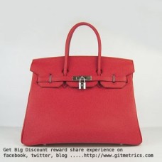 Torebka Hermes Birkin 35cm ze skóry bydlęcej, czerwono-srebrna