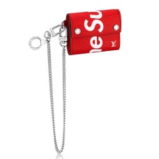 Louis Vuitton x Supreme Kompaktowy portfel z łańcuszkiem M67755 Epi Skóra Czerwony