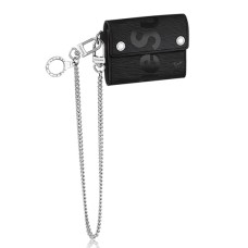 Louis Vuitton x Supreme Kompaktowy portfel z łańcuszkiem M67711 Epi Skóra Czarny