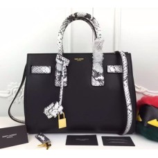 Saint Laurent Sac De Jour Tote Czarno-Biała Wąż 32 cm