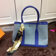 Torebka skórzana Hermes Garden Party 36 cm w kolorze szaro-niebieskim z elektrycznym błękitem