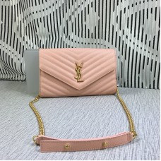 Torebka kopertówka YSL z łańcuszkiem, skóra kawiorowa, różowa, 23 cm