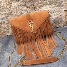 Torebka YSL z zamszu z frędzlami, 22 cm, kolor kamelowy