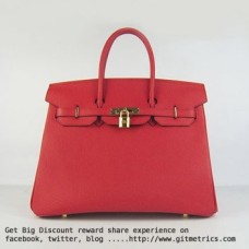 Torebka Hermes Birkin 35cm ze skóry bydlęcej, czerwona, złota