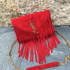 Torebka YSL z zamszu z frędzlami 22 cm w kolorze czerwonym