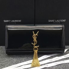 Kopertówka YSL z lakierowanej skóry z frędzlami 27 cm, czarna
