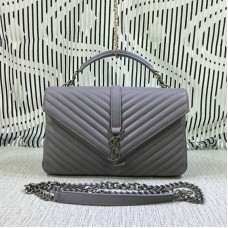 Duża torebka Saint Laurent z rączką u góry i łańcuszkiem, szara, 32 cm