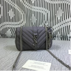 Mała kopertówka YSL z łańcuszkiem, skóra kozia, szara, 18 cm