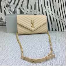 Torebka kopertówka YSL z łańcuszkiem, skóra kawiorowa, morela, 23 cm