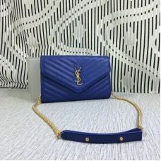 Torebka kopertówka YSL z łańcuszkiem, skóra kawiorowa, niebieska, 23 cm
