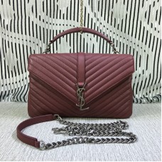 Duża torebka Saint Laurent z rączką u góry i łańcuszkiem, ciemnoczerwona, 32 cm