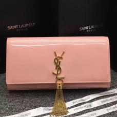 Kopertówka YSL z lakierowanej skóry z frędzlami, 27 cm, różowa