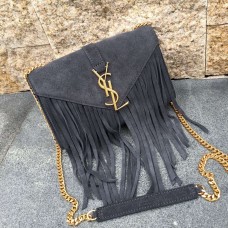 Torebka YSL z zamszu z frędzlami 22 cm w kolorze szarym