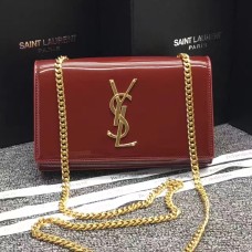 Torebka YSL z lakierowanej skóry na łańcuszku 22 cm, ciemnoczerwona