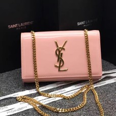 Torebka YSL z lakierowanej skóry na łańcuszku, 22 cm, różowa
