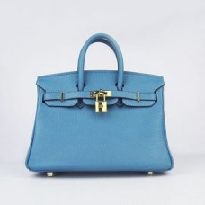 Torebka Hermes Birkin 25cm 6068 Niebiesko-złota