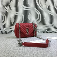 Mała kopertówka YSL z łańcuszkiem, skóra kozia, czerwona, 18 cm