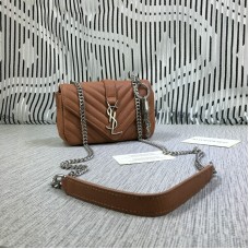 Mała kopertówka YSL z łańcuszkiem, skóra kozia, brąz, 18 cm
