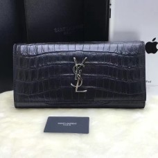 Kopertówka YSL 27 cm ze skóry krokodyla, czarno-srebrna