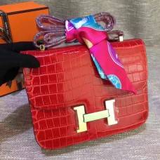 Hermes Constance 23cm skóra krokodyla czerwona