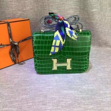 Hermes Constance 23cm skóra krokodyla zielona