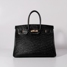 Torebka Hermes Birkin 35 cm ze skóry strusia, czarno-złota