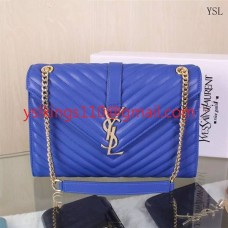 YSL Saint Laurent Klasyczna Duża Torebka z Monogramem Niebieska 31 cm