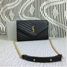 Torebka kopertówka YSL z łańcuszkiem, skóra kawiorowa, czarna, 23 cm