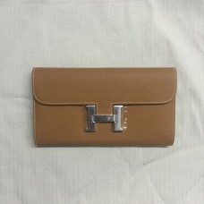 Portfel skórzany Hermes Epsom w kolorze camelowym i srebrnym