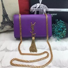 Torebka YSL z frędzlami i łańcuszkiem, 22 cm, gładka skóra, fioletowo-złota