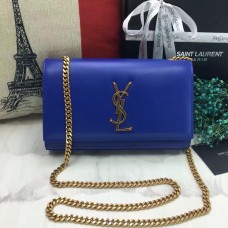Torebka YSL z gładkiej skóry na łańcuszku 22 cm, niebieska