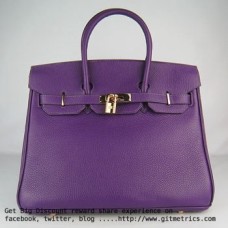 Torebki Hermes Birkin 35cm Togo skórzane fioletowo-złote