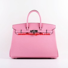 Torebka Hermes Birkin 35cm Togo ze skóry wiśniowo-różowej w kolorze srebrnym