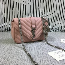 Mała kopertówka YSL z łańcuszkiem, skóra kozia, róż, 18 cm
