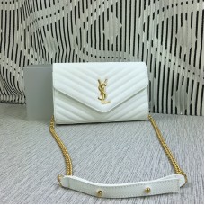 Torebka kopertówka YSL z łańcuszkiem, skóra kawiorowa, biała, 23 cm