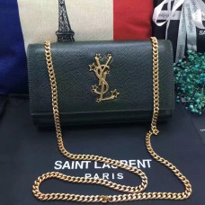 Nowa torebka YSL na łańcuszku 24 cm, skóra kawiorowa, ciemnozielona