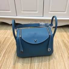 Torebka Hermes Lindy 30cm niebiesko-srebrna
