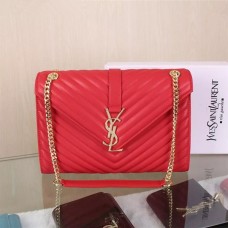 YSL Saint Laurent Klasyczna Duża Torebka z Monogramem Czerwona 31 cm