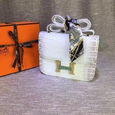 Hermes Constance 23cm skóra krokodyla biało-szara