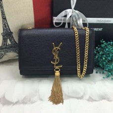 Torebka YSL z frędzlami i łańcuszkiem, 22 cm, skóra kawiorowa, czarno-złota