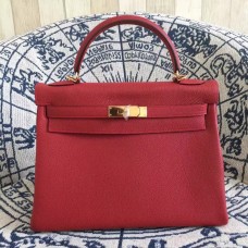Hermes Kelly 28cm Togo Leather Red Gold Bag