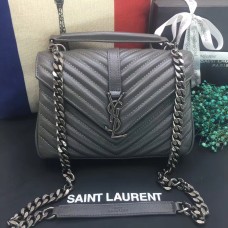 Torebka na ramię YSL z uchwytem u góry, 24 cm, szaro-srebrna