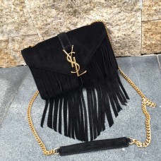 Torebka YSL z zamszu z frędzlami 22 cm, czarna