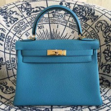 Hermes Kelly 28cm Togo Leather Blue Gold Bag