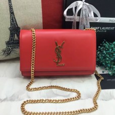 Torebka YSL z gładkiej skóry na łańcuszku 22 cm, czerwona